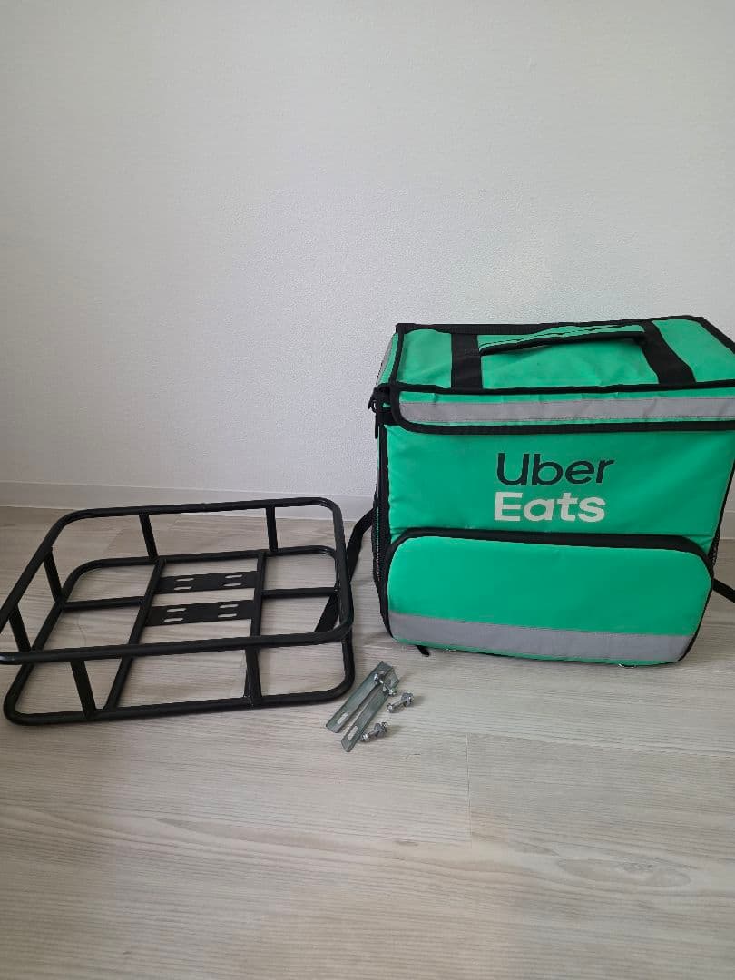 Uber Eats 配達用バッグ 大容量 グリーン　カゴ付き