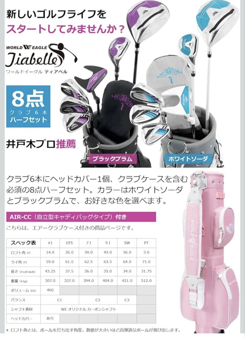WORLD EAGLE 初心者向け 女性用 ゴルフクラブセット 右利き用 6本