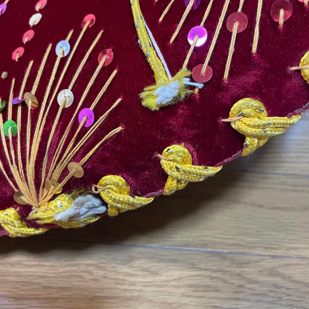 ソンブレロ メキシカンハット　ベロア　アンティーク メキシコ　刺繍入り　赤色