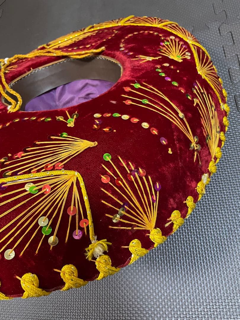ソンブレロ メキシカンハット　ベロア　アンティーク メキシコ　刺繍入り　赤色