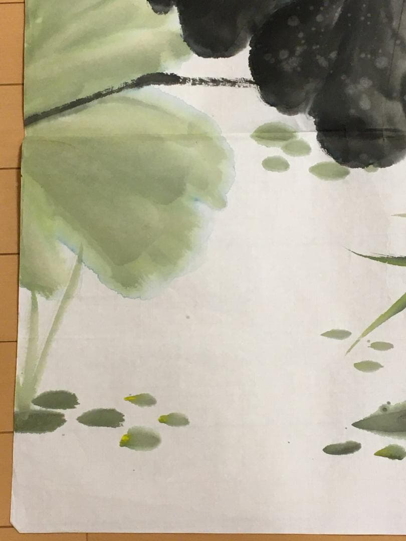 中国現代書画家 呉雅君氏作品『荷塘清趣』図 肉筆真作保証 表装前