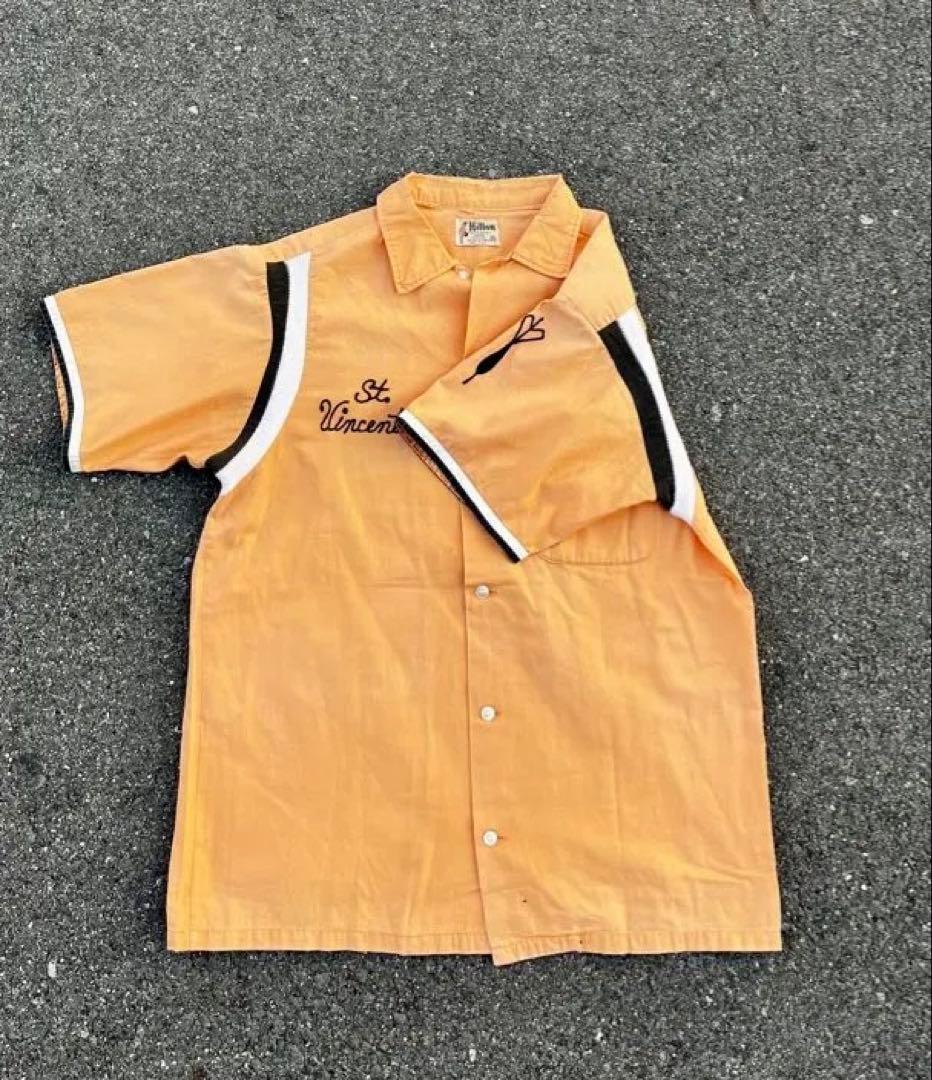 【希少70s USA製】Hilton ボーリングシャツ M オレンジ 一点物