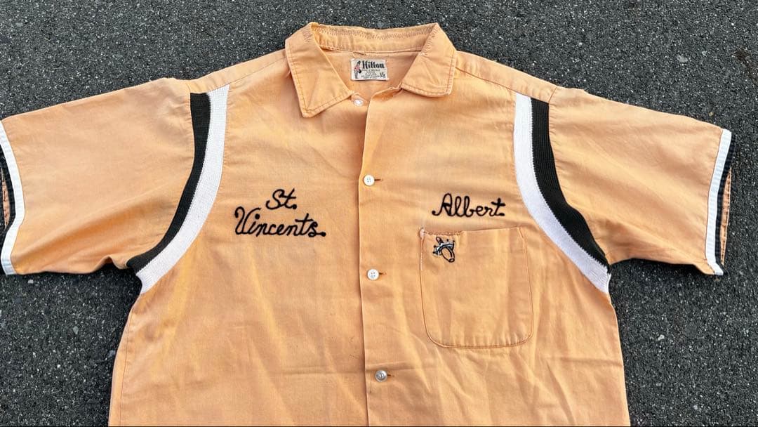 【希少70s USA製】Hilton ボーリングシャツ M オレンジ 一点物