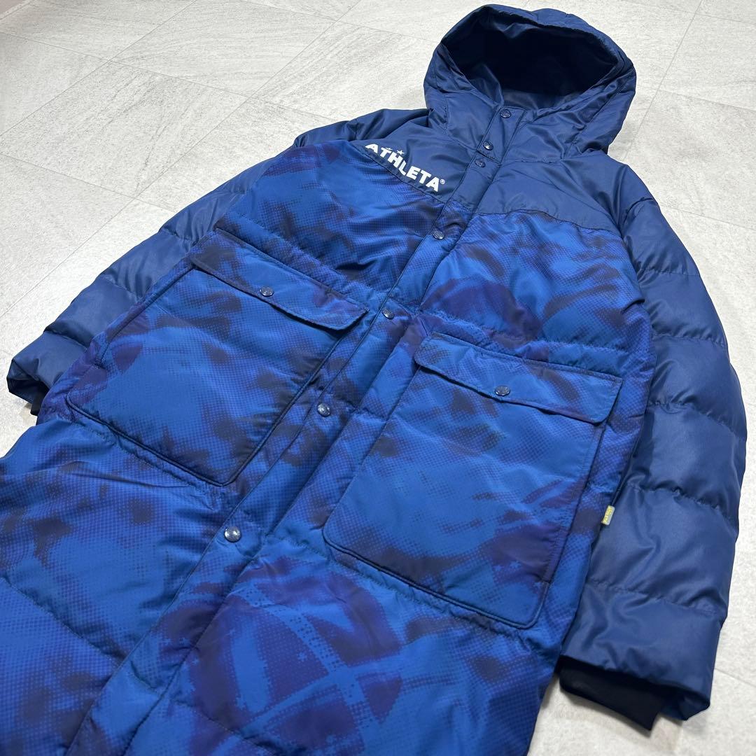 美品【ATHLETA】ベンチコート ロング 迷彩 カモフラ フード 中綿 M