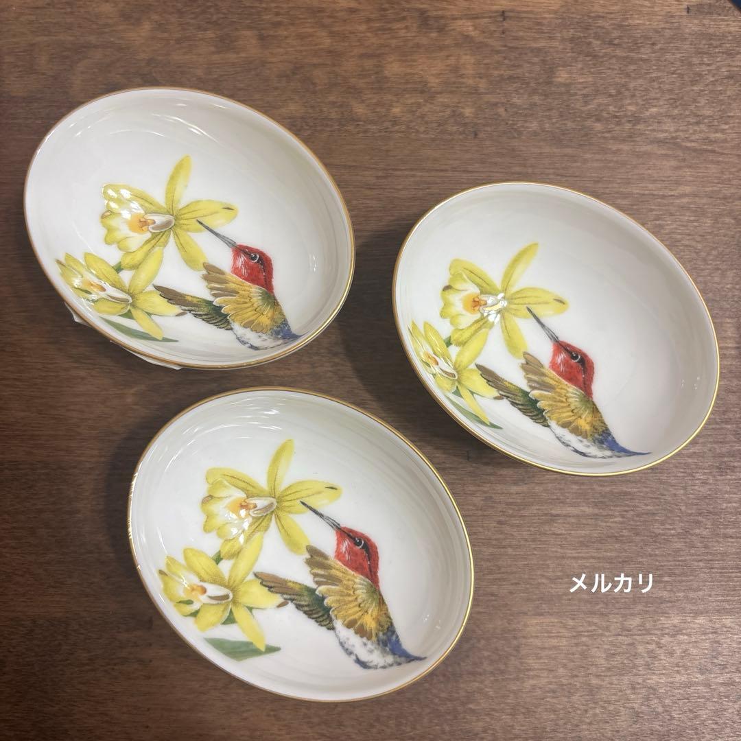 レア　新品　アマゾニア フローラルプリント ディップボウル　鳥　バード　3個