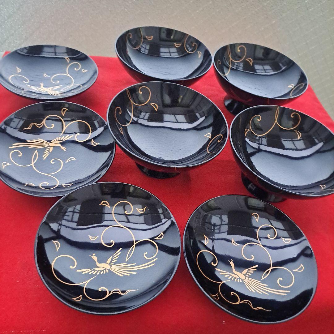 【輪島塗　御吸物椀×4客】天然木製 鳳凰\"唐草\"高台寺蒔絵　長期保管品