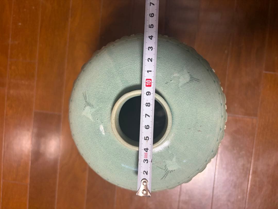 高麗青磁風 透かし彫り 花瓶 梅永 高さ31cm 大型 花器 壺 インテリア