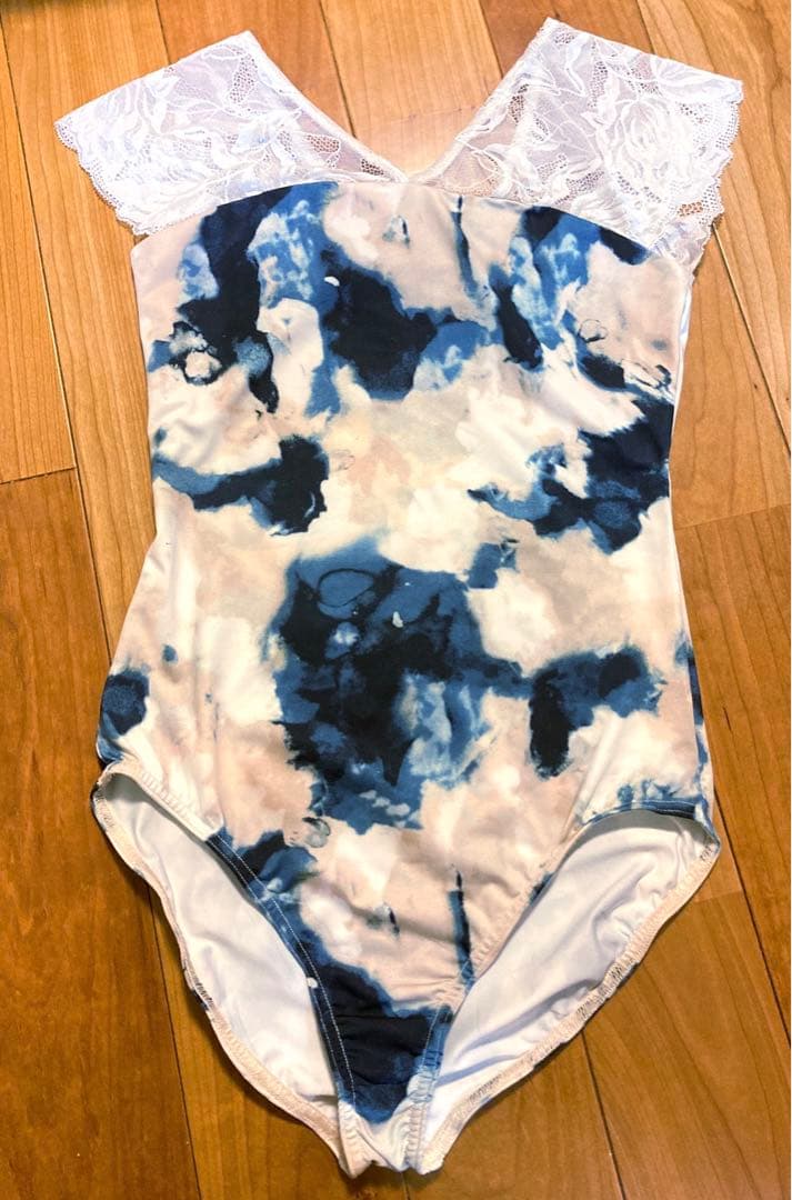 バレエレオタード 青 レース