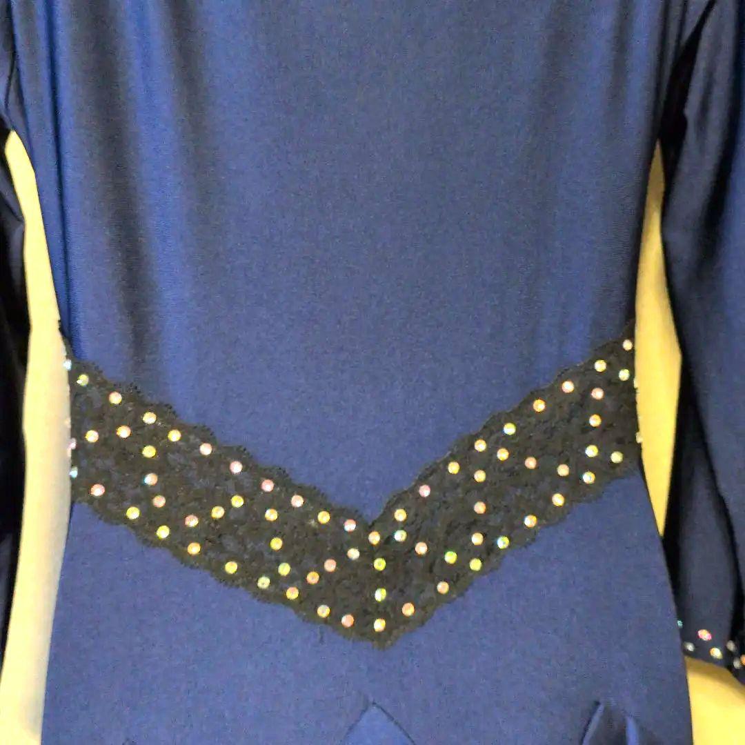 社交ダンス用ネイビードレス　衣装　ワンピース　モダンドレス　スタンダードドレス