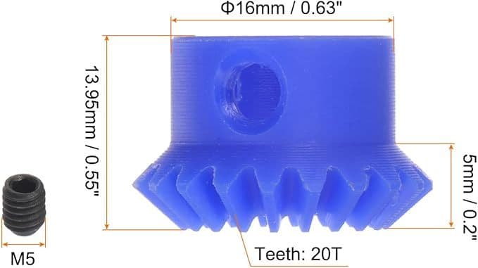 テーパベベルギヤ 1.0モジュラス 20歯 8 mm内穴 1:1 プラスチック