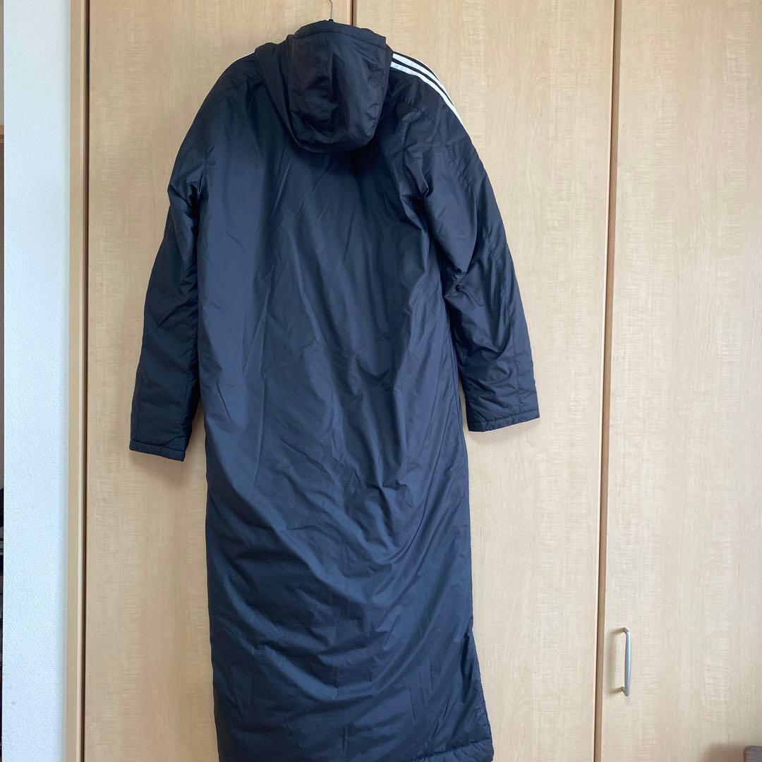 adidas フード付きスーパーロングベンチコート 黒