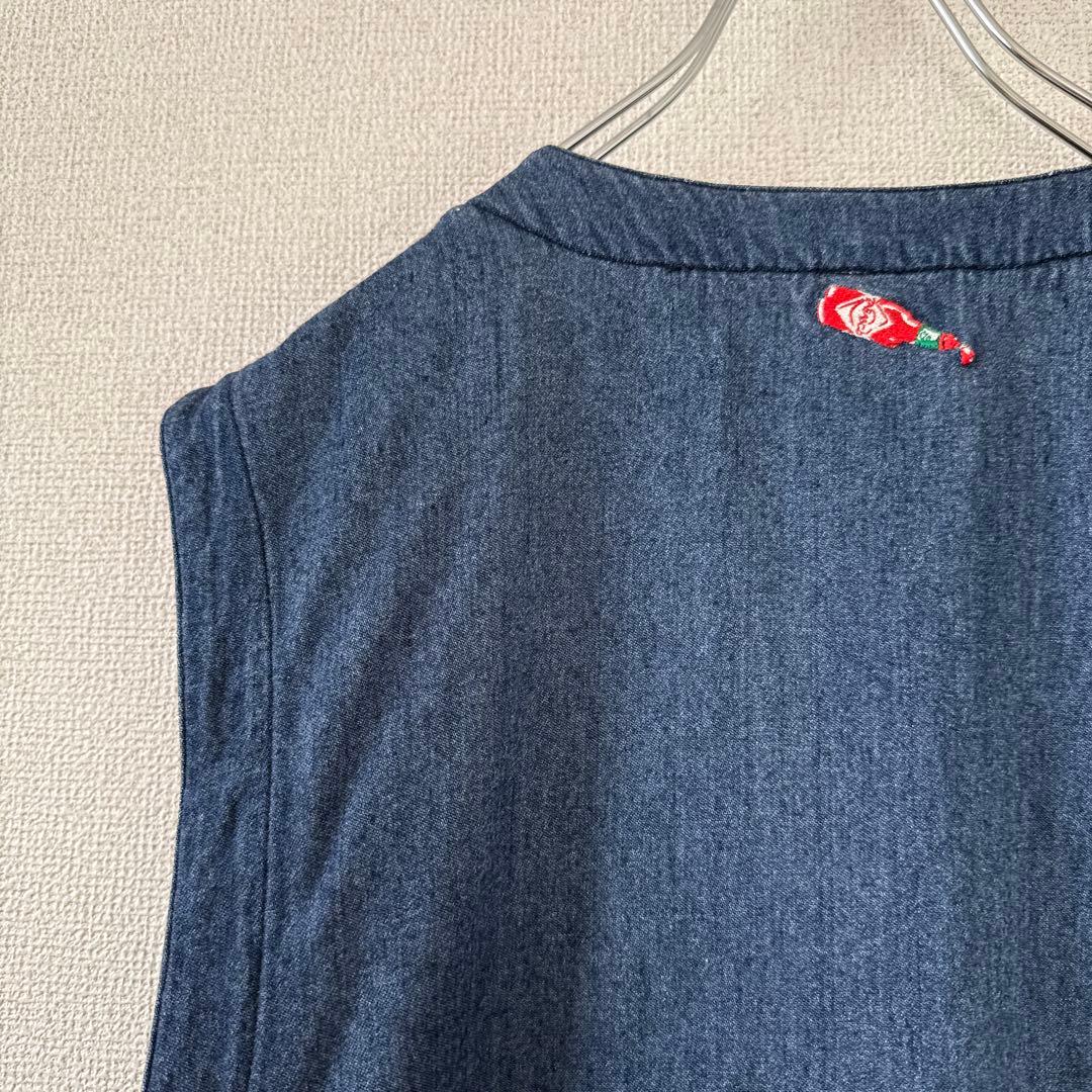 希少 レア タバスコ 背面刺繍 デニム風ベスト L 身幅広め ヴィンテージ90s