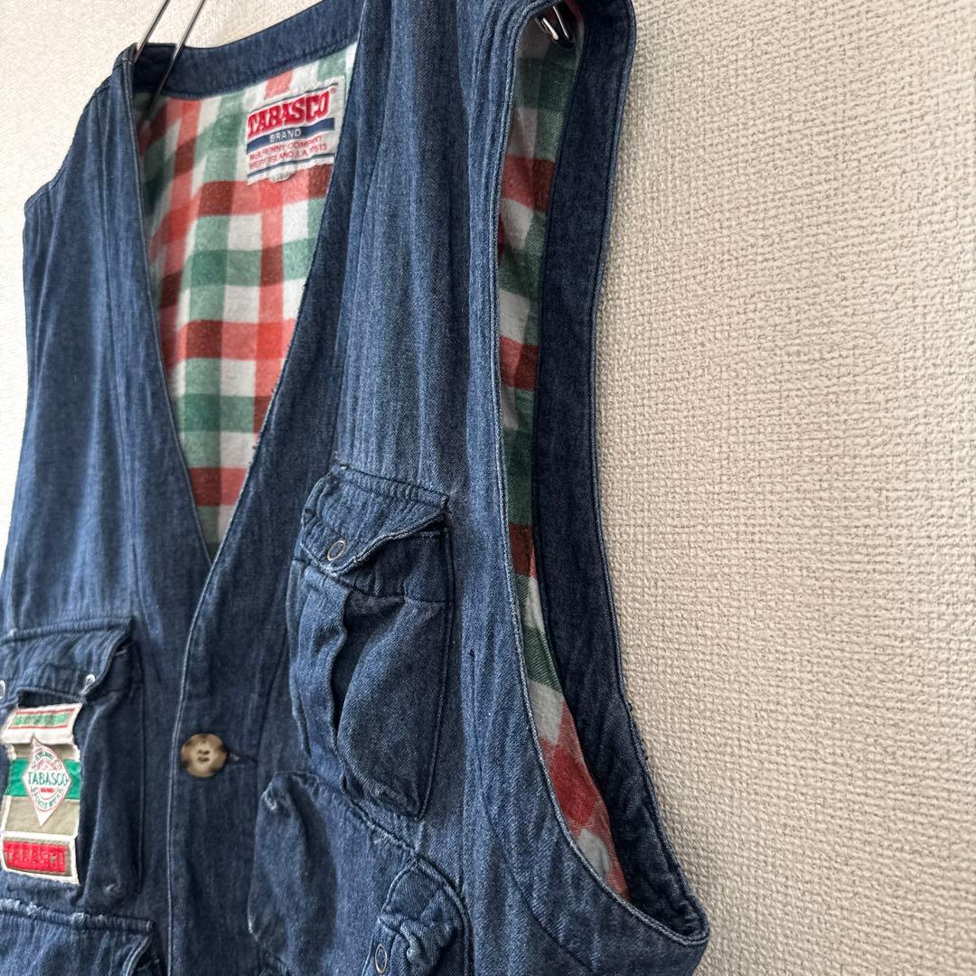 希少 レア タバスコ 背面刺繍 デニム風ベスト L 身幅広め ヴィンテージ90s