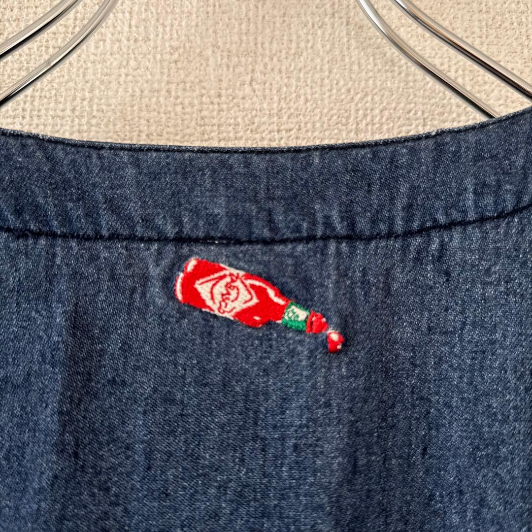 希少 レア タバスコ 背面刺繍 デニム風ベスト L 身幅広め ヴィンテージ90s