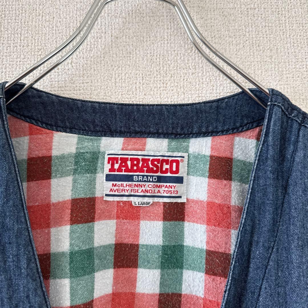 希少 レア タバスコ 背面刺繍 デニム風ベスト L 身幅広め ヴィンテージ90s