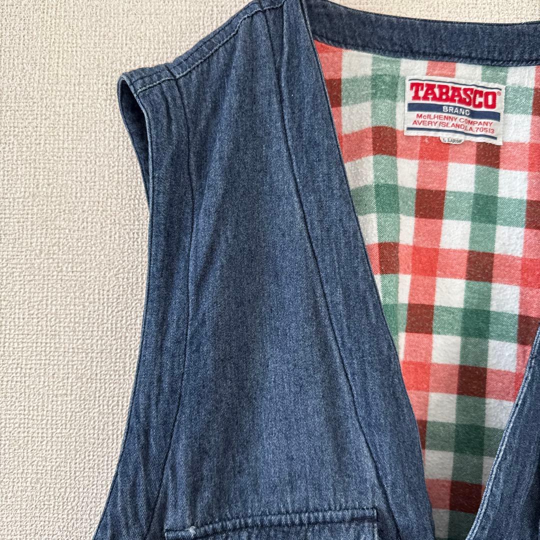 希少 レア タバスコ 背面刺繍 デニム風ベスト L 身幅広め ヴィンテージ90s