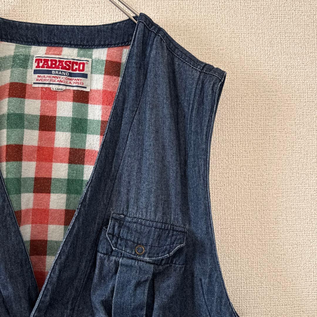 希少 レア タバスコ 背面刺繍 デニム風ベスト L 身幅広め ヴィンテージ90s