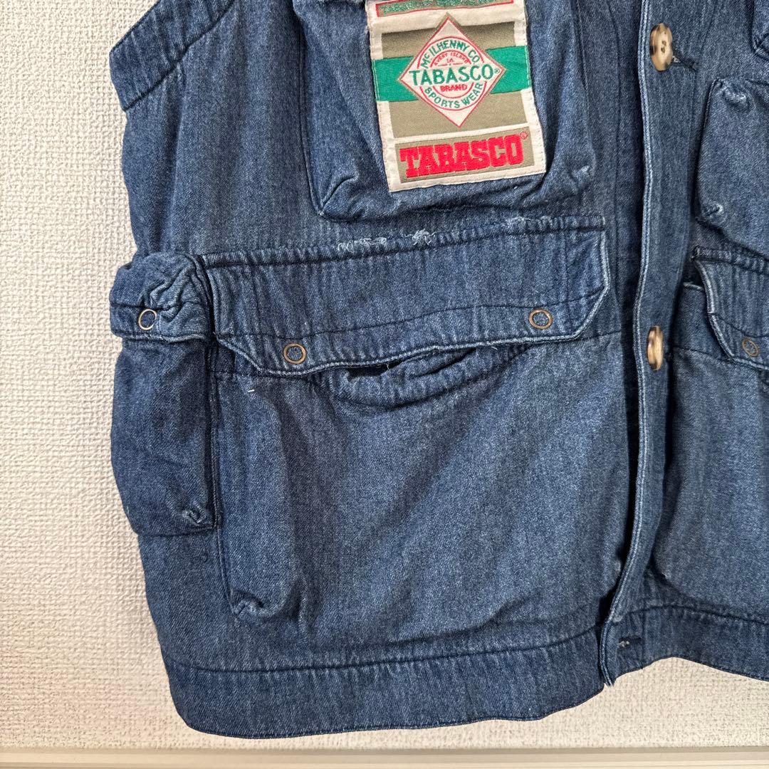 希少 レア タバスコ 背面刺繍 デニム風ベスト L 身幅広め ヴィンテージ90s