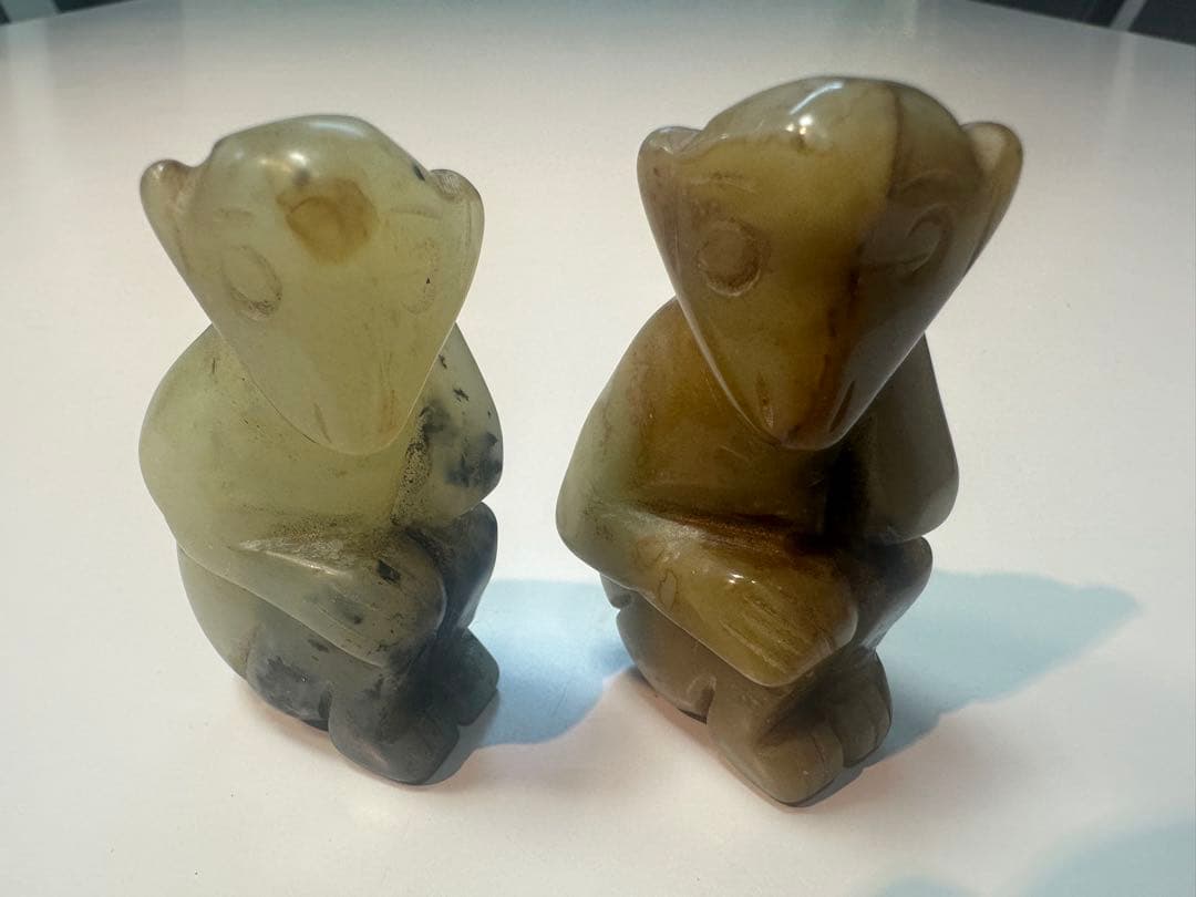 中国古玩 翡翠彫刻猿 2個 古玉