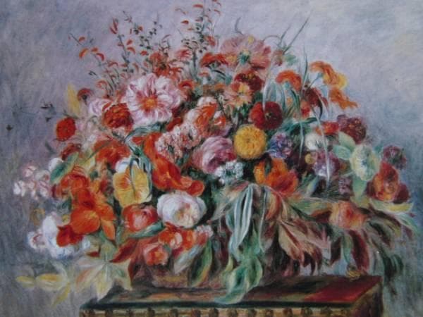 ルノワール 、【大きな夏の花かご】、希少画集画、新品高級額・額装付