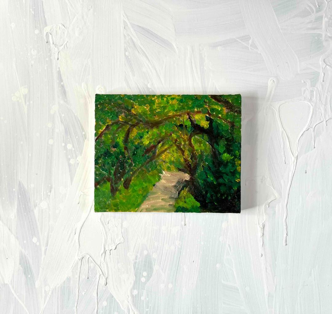 油彩画　原画「近所の風景　堤防　20262」アート　絵画 22×27㎝ F3