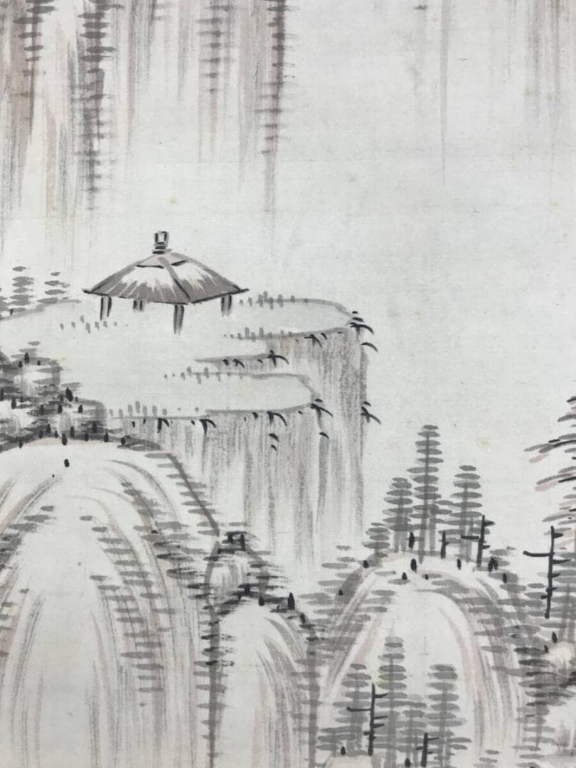 真作/浦上春栞/山水人物画賛/山水図/掛軸☆宝船☆AH-587
