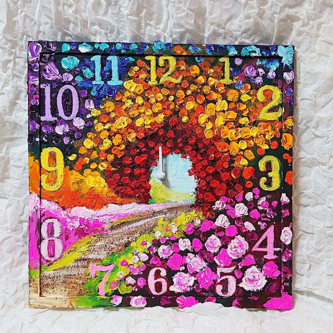 油絵 絵画 時計【花の道】