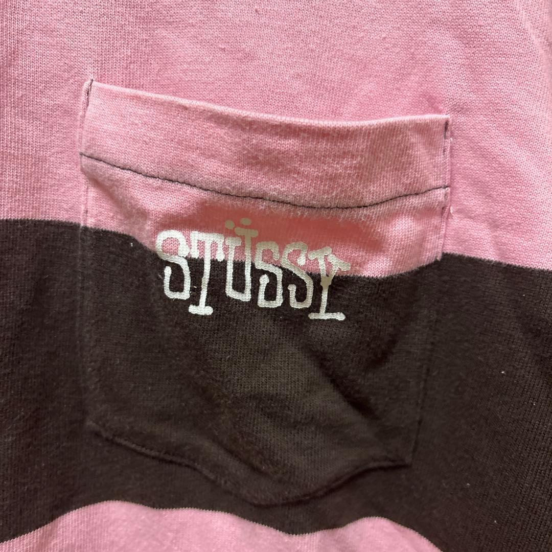 Stussy ステューシーラガーシャツ XL ピンク/ブラウン／ボーダー