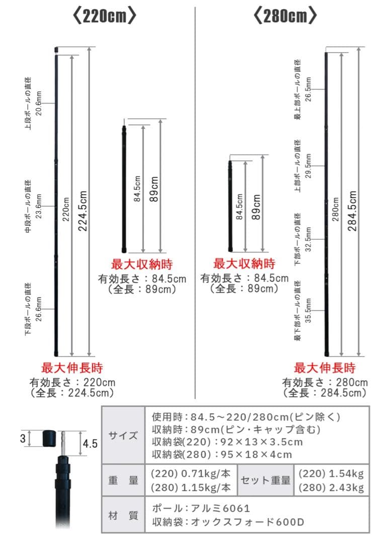 FUTURE FOX 伸縮ポール スクエア型 2本セット