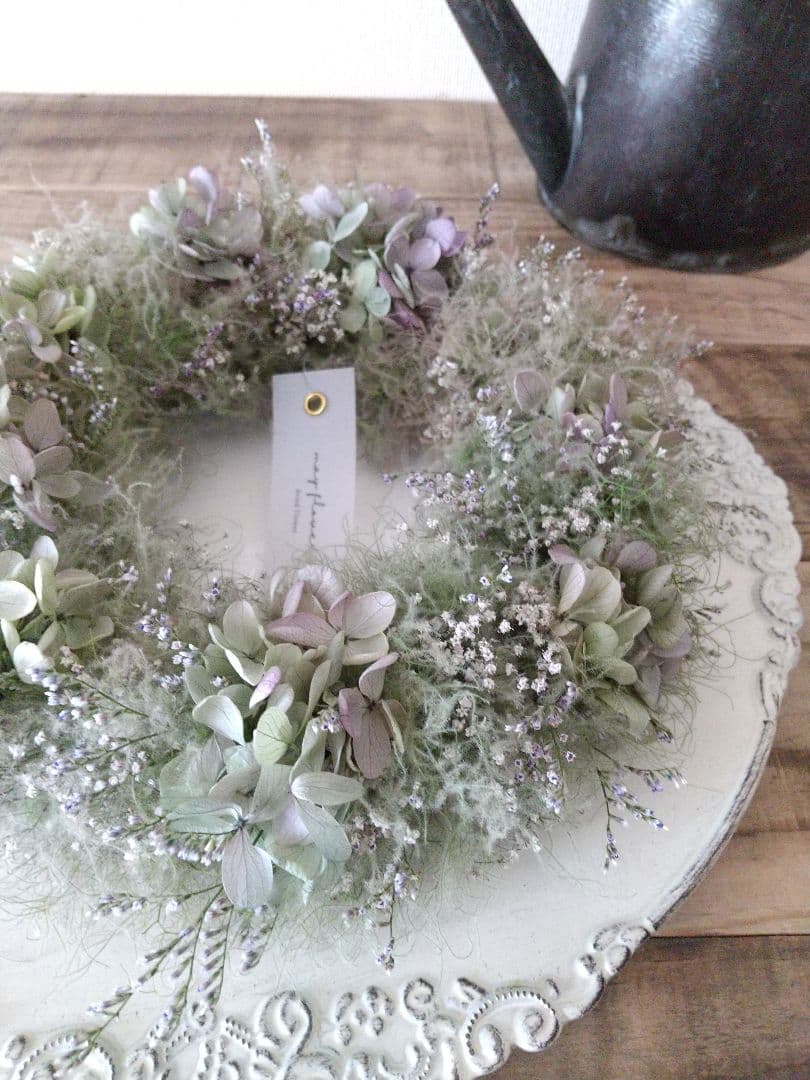 スモークツリーと紫陽花のナチュラルリース