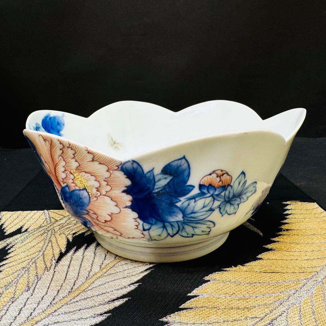 希少オールド　有田焼　深川製磁　宮内庁御用達　牡丹絵輪花　大碗　鉢　 1客　昭和