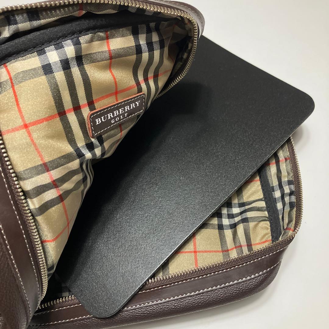 BURBERRY GOLF ゴルフシューズバッグ レザー ノバチェック ブラウン
