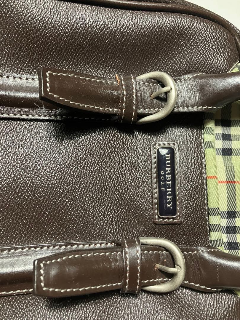 BURBERRY GOLF ゴルフシューズバッグ レザー ノバチェック ブラウン