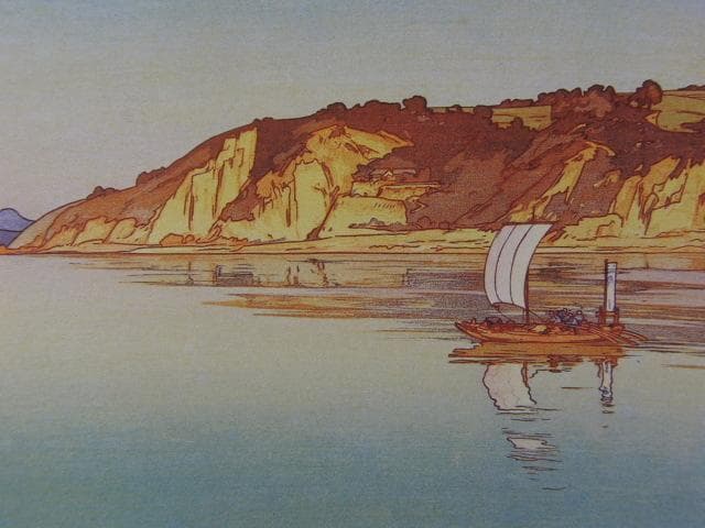 吉田博、白石島、希少な額装用画集より、新品高級額装付、状態良好