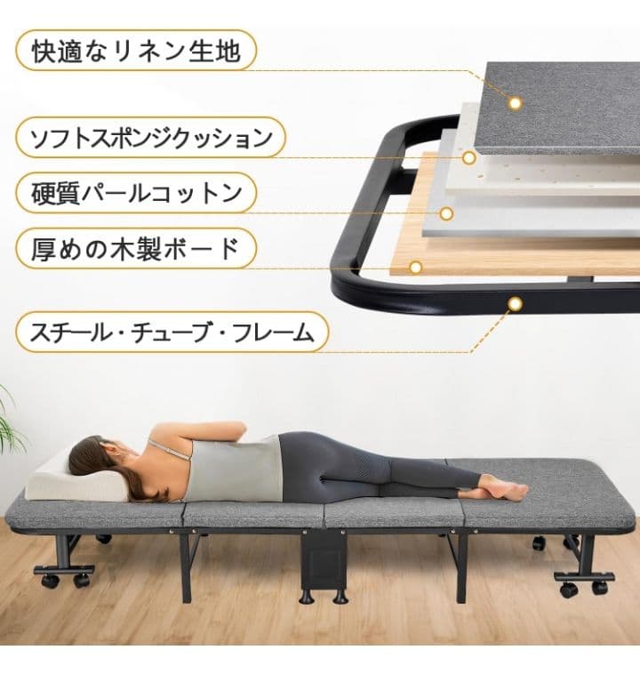 折り畳みベッド おりたたみベッド 四つ折り コンパクト 簡易ベッド つ213