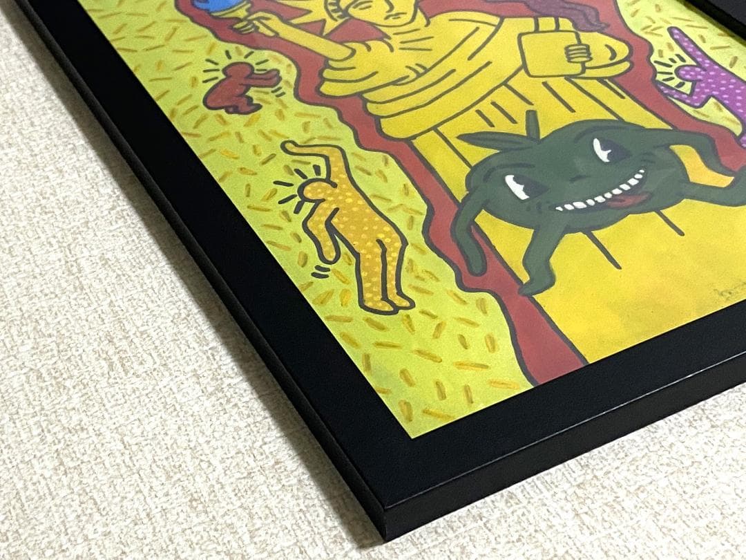 【模写】 額装付き キース・ヘリング KEITH HARING 油彩 厚紙