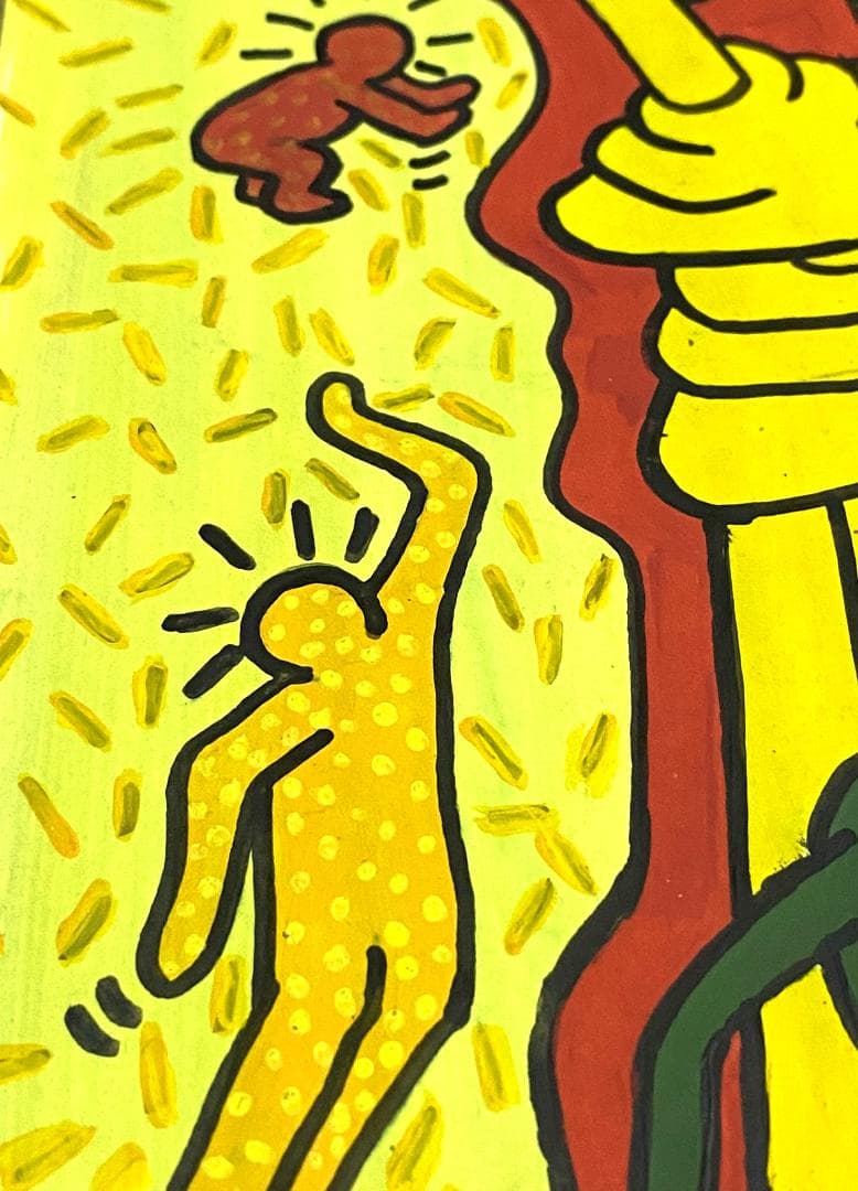 【模写】 額装付き キース・ヘリング KEITH HARING 油彩 厚紙