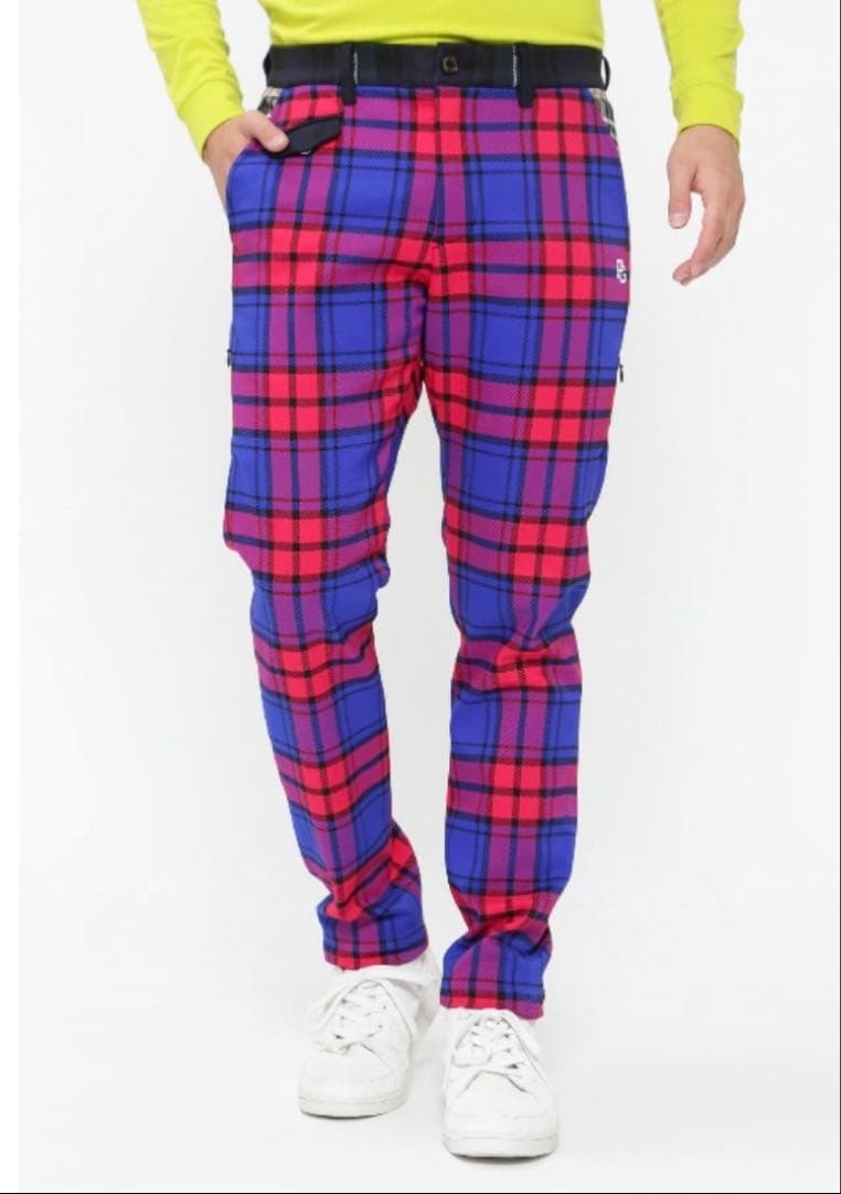 新品 パーリーゲイツ ポリエステルストレッチチェックパンツ(6)LL/マルチ