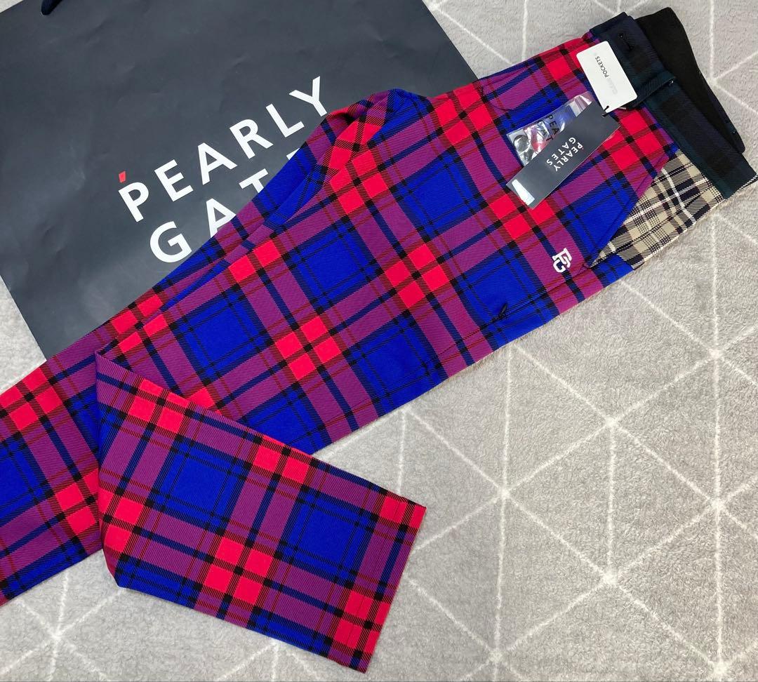 新品 パーリーゲイツ ポリエステルストレッチチェックパンツ(6)LL/マルチ