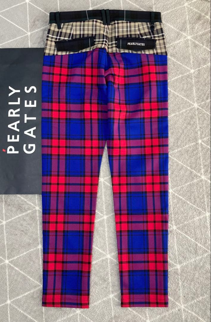新品 パーリーゲイツ ポリエステルストレッチチェックパンツ(6)LL/マルチ