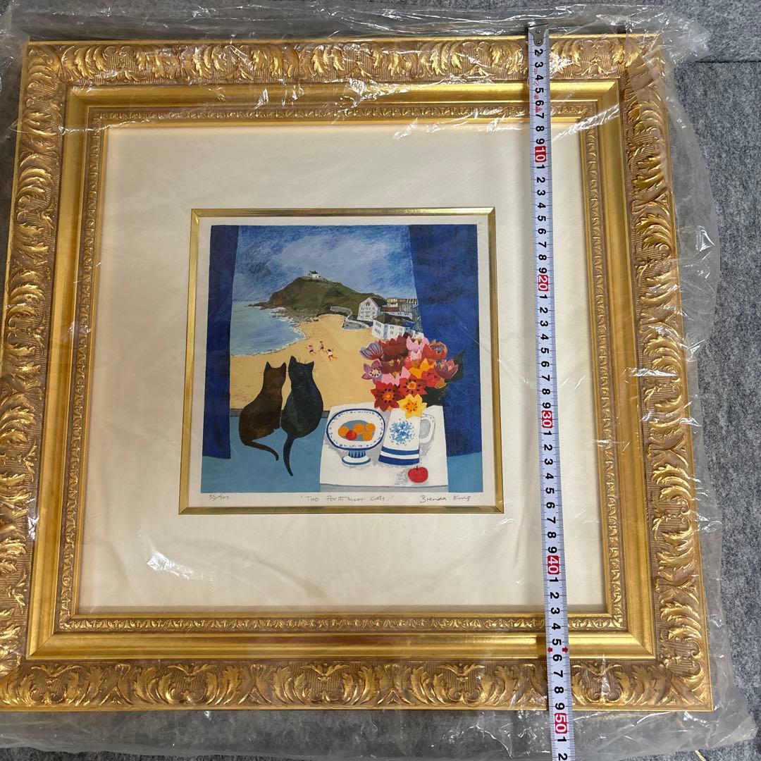 ブレンダ・キング 黒猫・幸せなカップル猫の絵「窓辺の猫」
