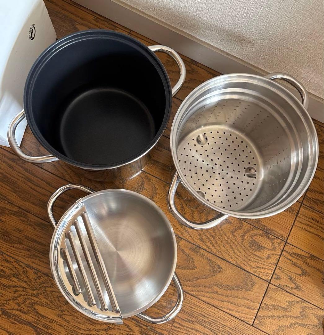 パスタポットセット　SBS MIRACLE POT ステンレス製　スチーマー