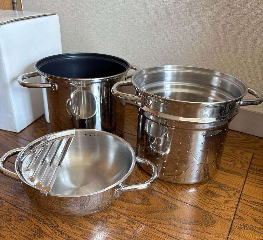 パスタポットセット　SBS MIRACLE POT ステンレス製　スチーマー