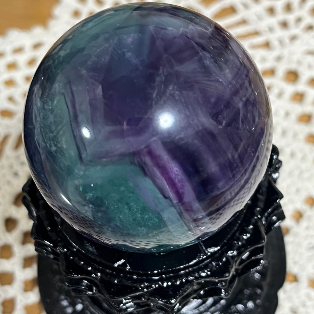 【セット販売】バイカラーフローライト　＋台座　直径59.5mm