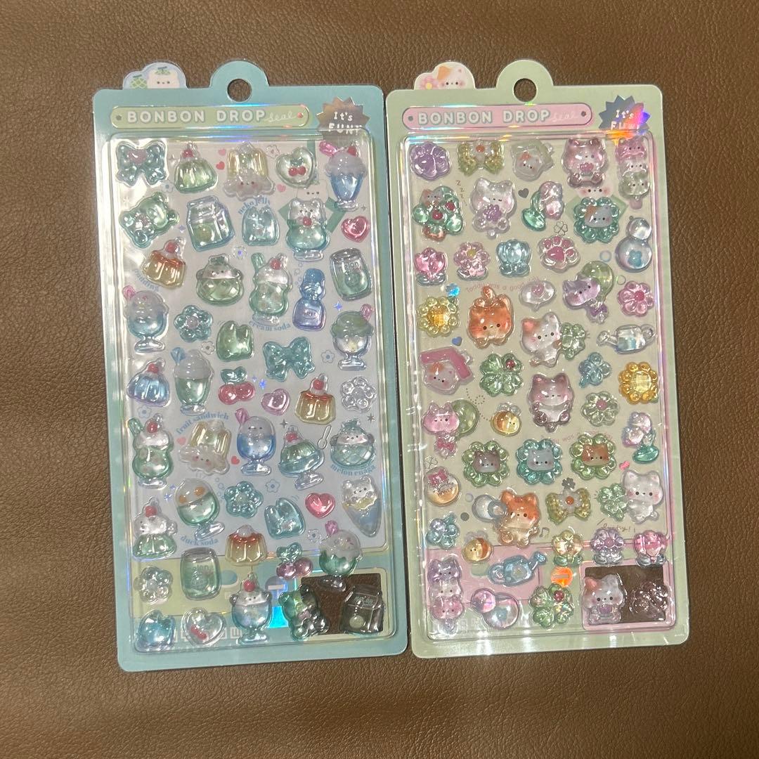ボンボンドロップシール　めろめろ　わんわん　ももいろ　ねこねこ　他　８枚セット