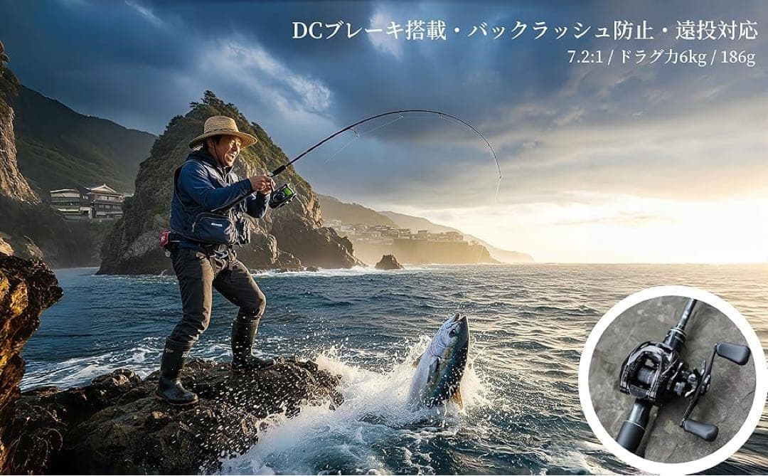 DC電子ブレーキ搭載 淡水＆海水両用 ベイトリール ドラグ力6kg