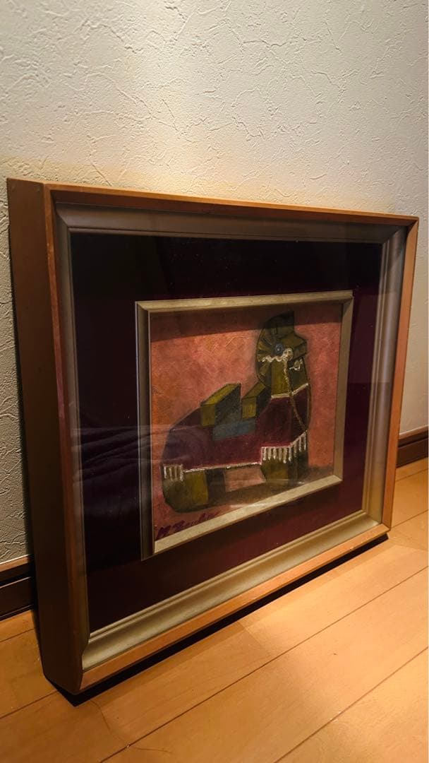 【真筆】1950年代 油絵 和モダン 埴輪 はにわ 馬 午 額装済み 希少