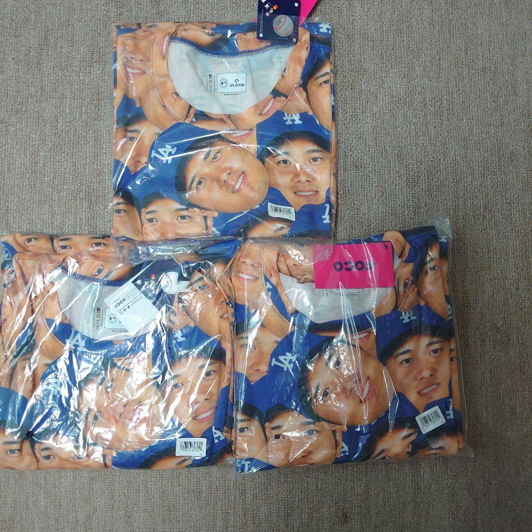 FOCO 大谷翔平 ドジャース Tシャツ XL 青 新品 未使用 顔だらけ ３枚