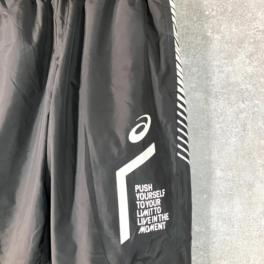 asics　ウィンドブレーカーパンツ　ブラック　ロゴ　プリント　ポリエステル