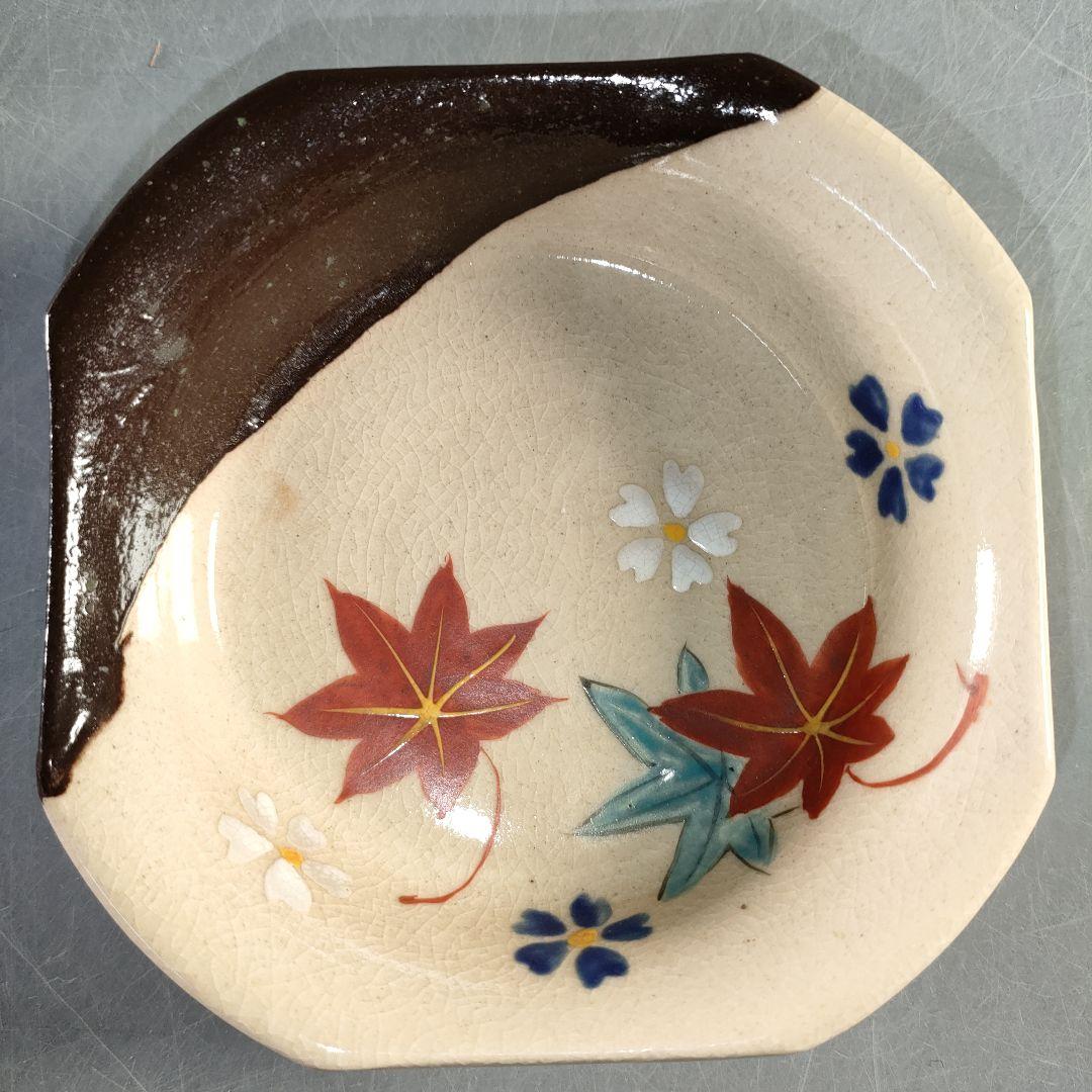 A1366-5/平安萬珠堂/雲錦紅葉絵盆皿10客/共箱/飾皿/菓子皿/懐石道具/